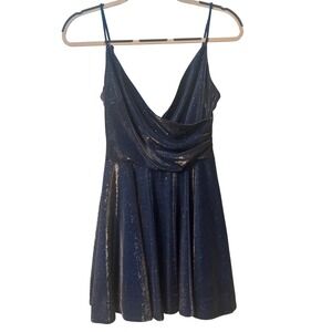 B. Darlin Shimmering Party Dress Strappy Back Cocktail Gown Blue‎ Size 7/8